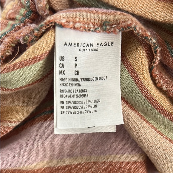 American Eagle Boho Chic Linen Blend Colorful Striped Wide Leg Cropped Jumpsuit - Picture 8 of 9